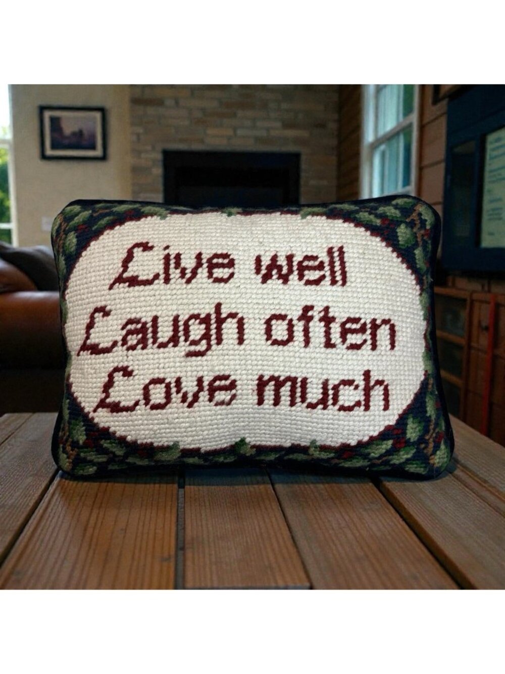 Vintage 90s Mini Throw Pillow Decor Needlepoint Live Well Laugh Often See Pics
